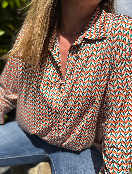 Camisa retro naranja y verde